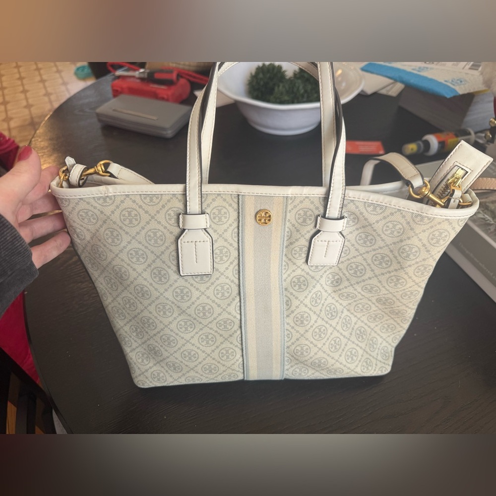 TORY BURCH Gemini Link Canvas Top-Zip Tote Ivory Gemini